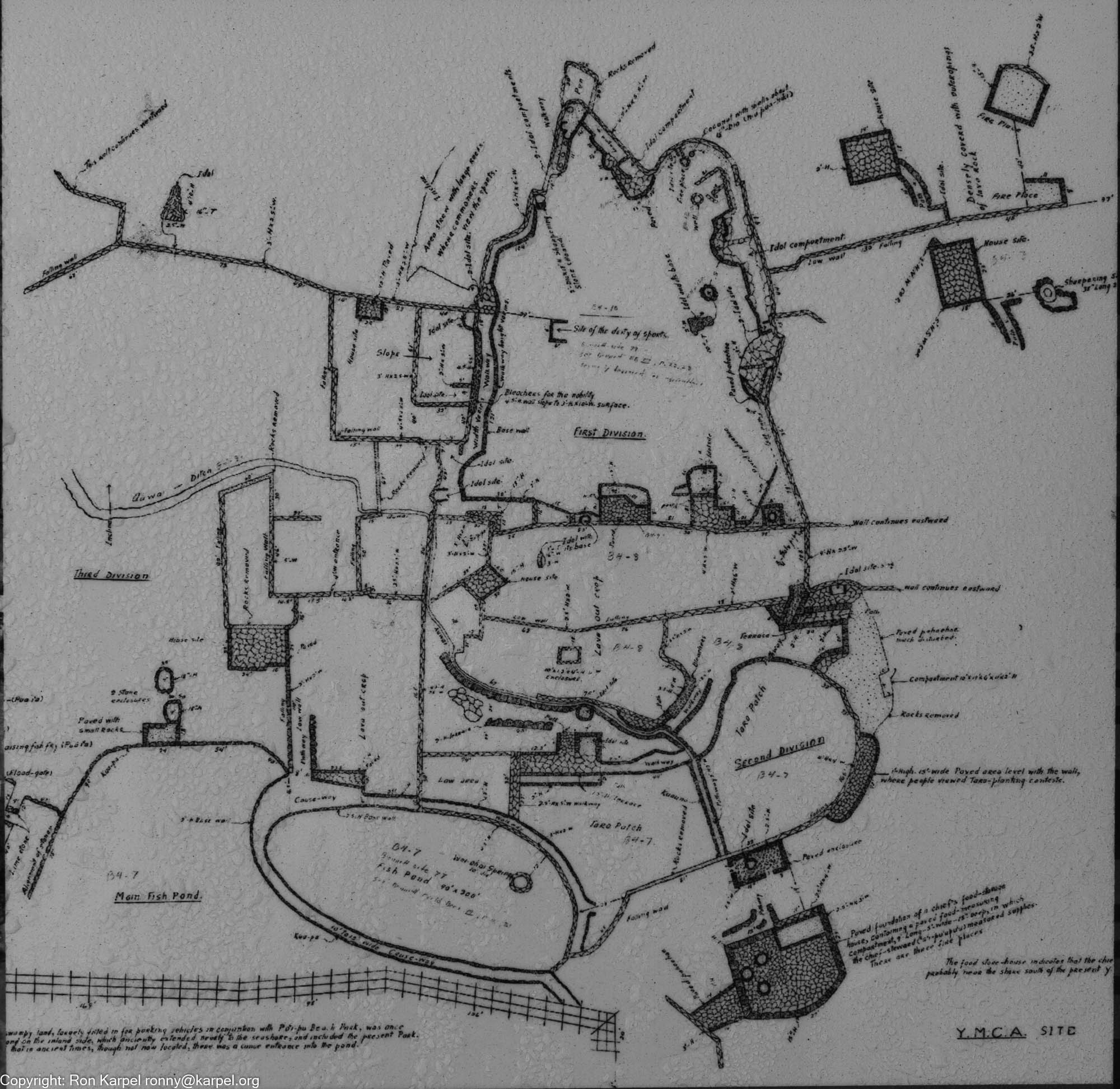 A monochrome map of an ancient Hawaiian village