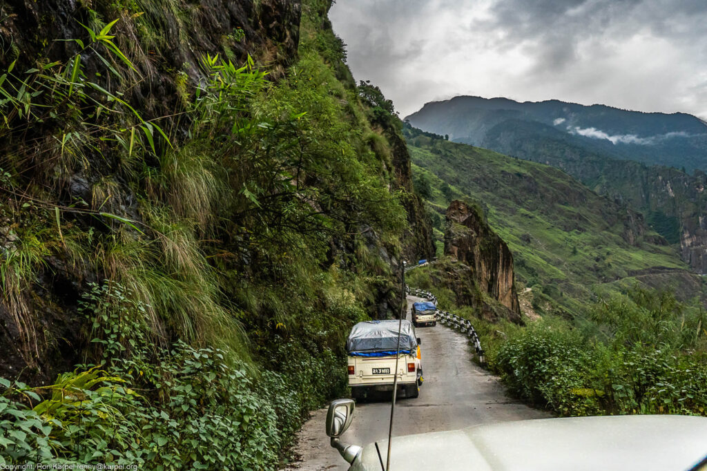 A narrow mountain road along a steep gully